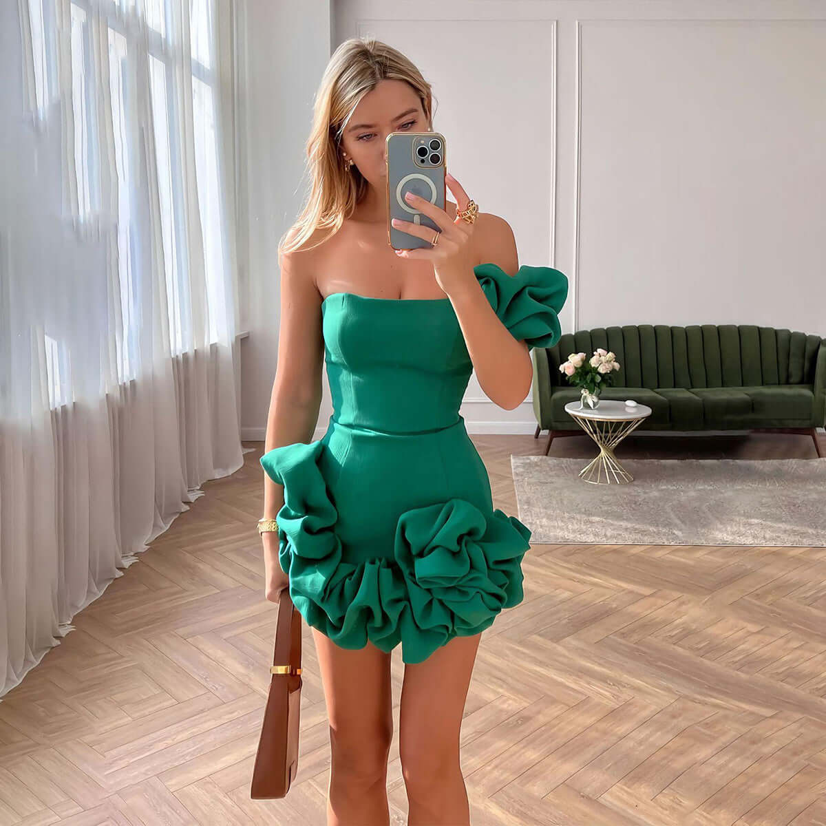 Ruffled Flower-bud Bodycon Dress